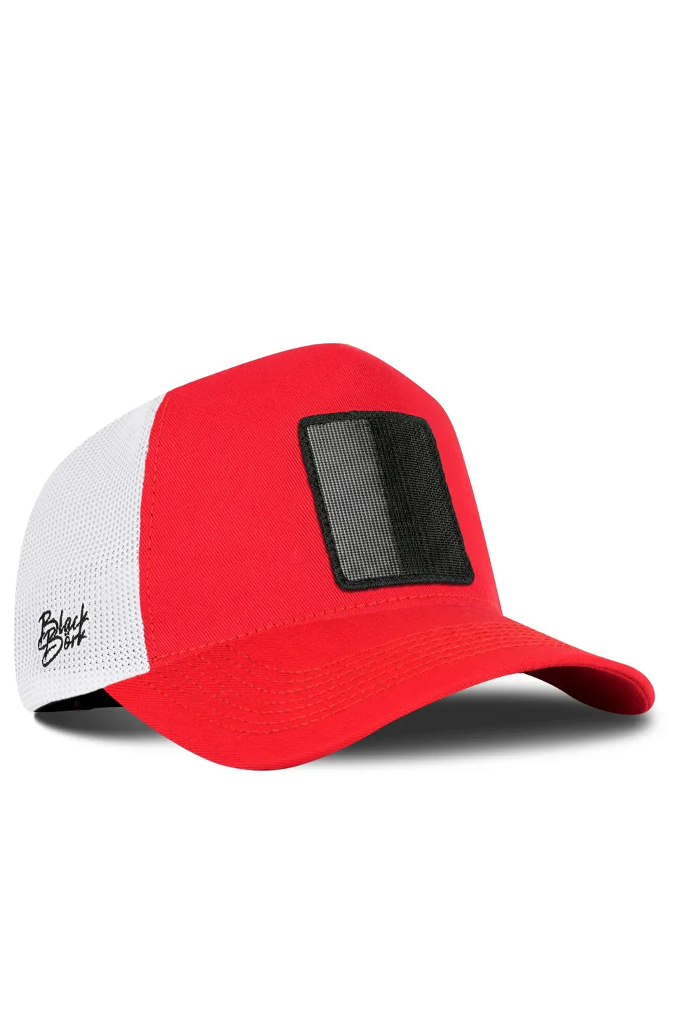 BlackBörk® Trucker Cap Rot Weiß – Austauschbarer Klett-Patch | Snapback Unisex