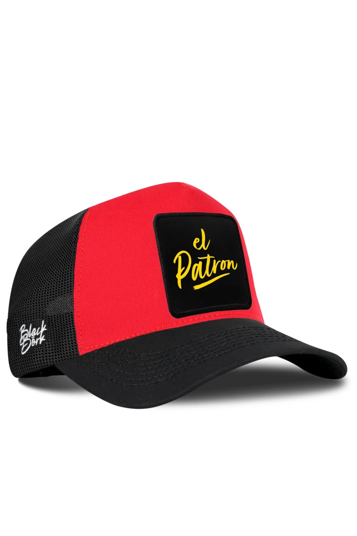 BlackBörk® Trucker Cap Schwarz  Rot Schwarz – Austauschbarer Klett-Patch | Snapback Unisex