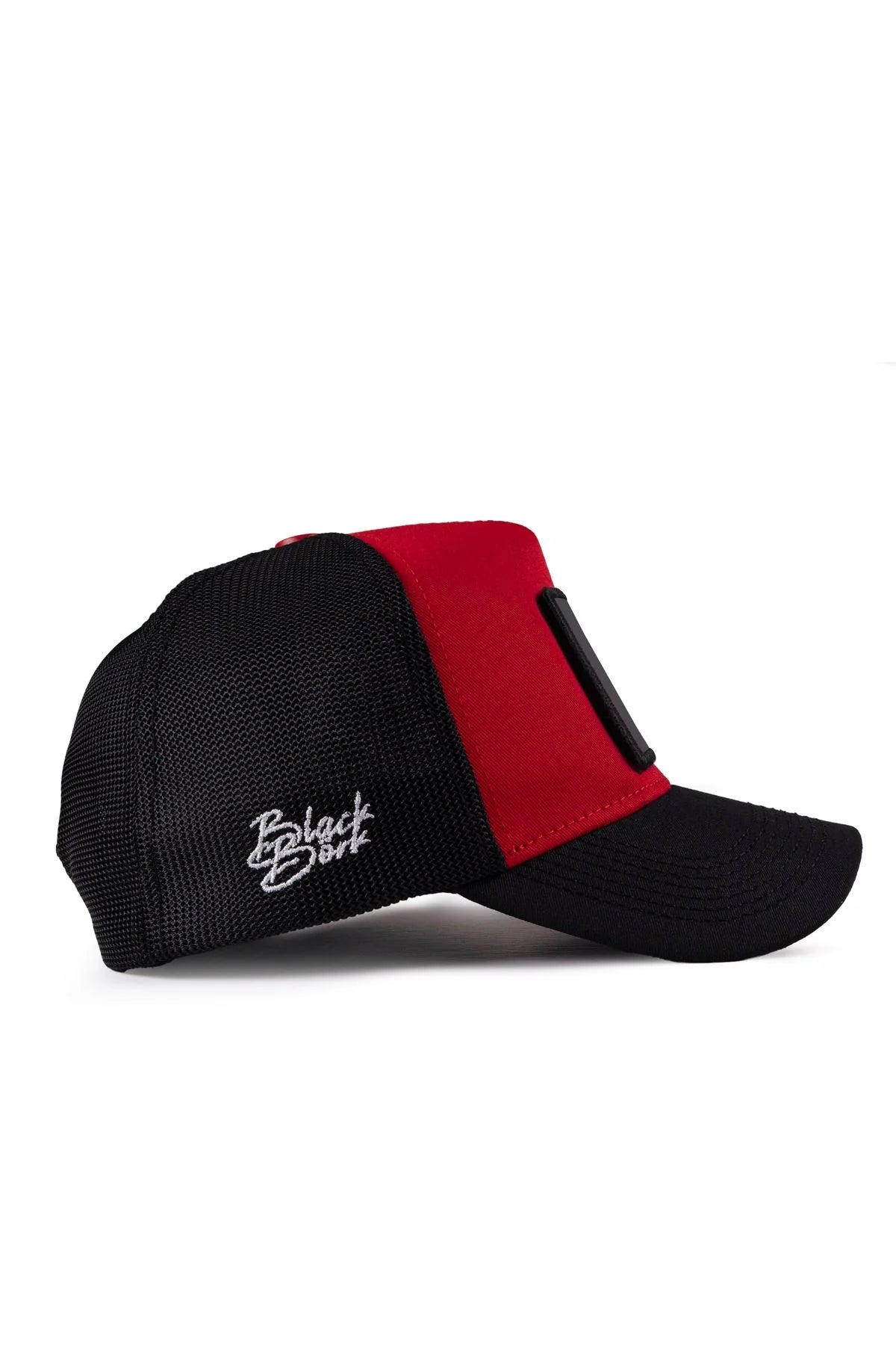 BlackBörk® Trucker Cap Schwarz  Rot Schwarz – Austauschbarer Klett-Patch | Snapback Unisex