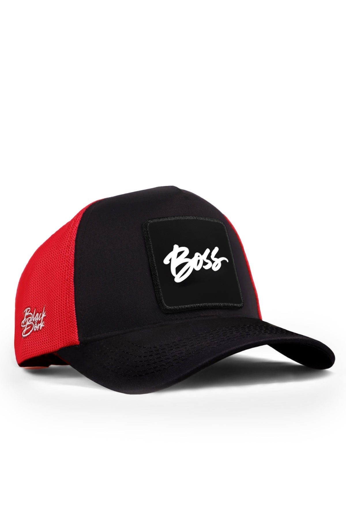 BlackBörk® Trucker Cap Rot Schwarz – Austauschbarer Klett-Patch | Snapback Unisex